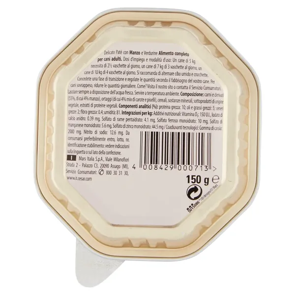 Cesar Hrana pentru Caine cu Pateu de Vita/Legume 150g Bax 14 buc.